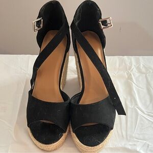 Elegant Black Espadrille Wedge Sandals